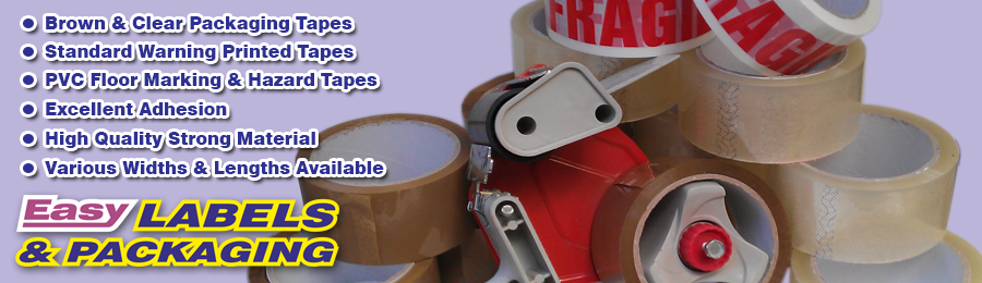 Packaging tapes, brown, clear and printed