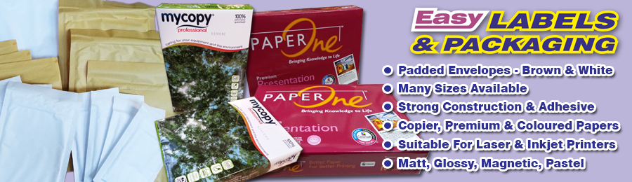 Padded envelopes, copier, premium and coloured paper